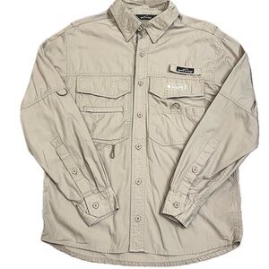 Eddie Bauer Khaki Tan Fishing Button down shirt outdoors Gorp gorpcore fisherman